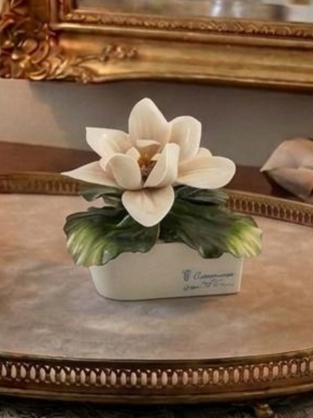 VTG Capodimonte Italy Fullin Mollica Porcelain White Gardenia Flower Sculpture